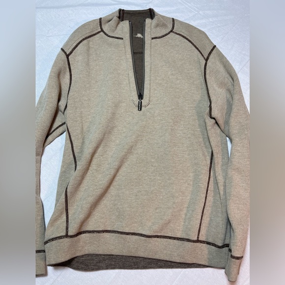 Tommy Bahama Sweater Mens XL Reversible Brown Long Sleeve Zipper Cotton - Picture 4 of 8